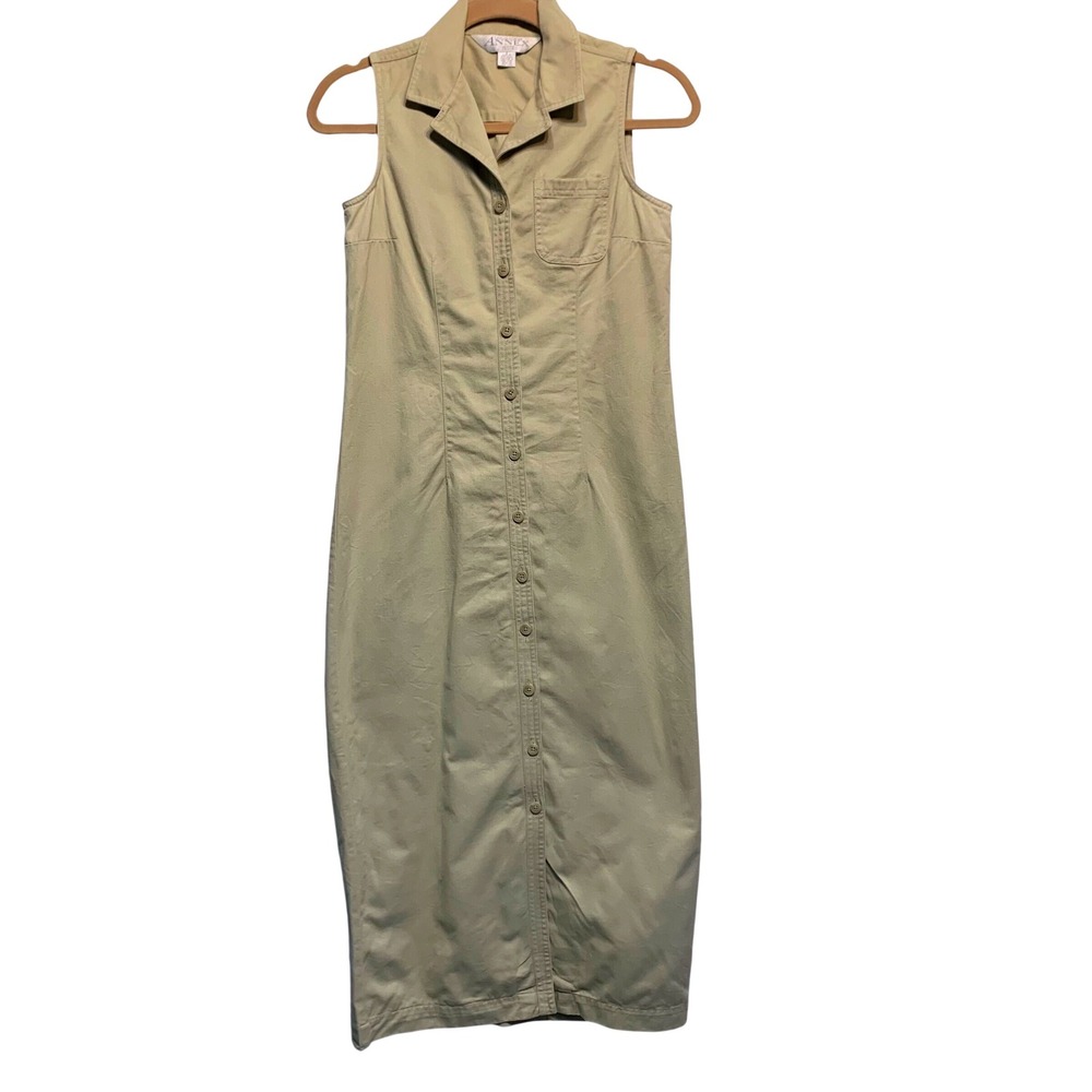 VTG Casual Corner Annex Shirt Dress 2P Khaki Cotton Twill Preppy Midi 90s Retro